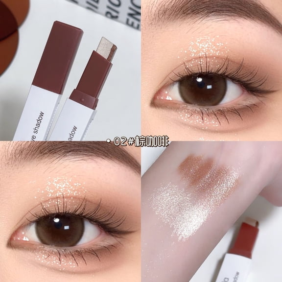 Two Color Eyeshadow Stick Dual Ended Shadow Pencil for Natural Gradient Eye Makeup, Velvet Matte and Shimmer Finish, Long Lasting Waterproof Smudge Proof, Easy Blend