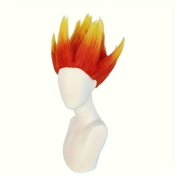 Two-Color Orange Spiky Flame Wig for Anime Cosplay Halloween Party