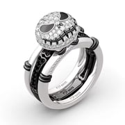 Two Color Skull Diamond Ring For Couples Unisex Black White Split Design Symbolizing Eternal Loving For Lovers