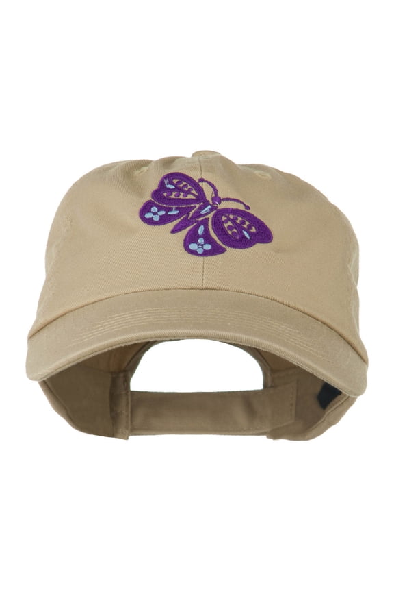 Two Colored Butterfly Embroidered Cap - Khaki OSFM