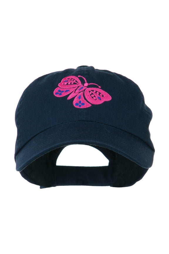 Two Colored Butterfly Embroidered Cap - Navy OSFM
