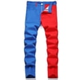 thumbnail image 1 of Two Colors Spliced Into Jeans Men‘s Fashion Casual Trousers and Shorts Red Green Yellow Denim Pants 28-38, 1 of 7