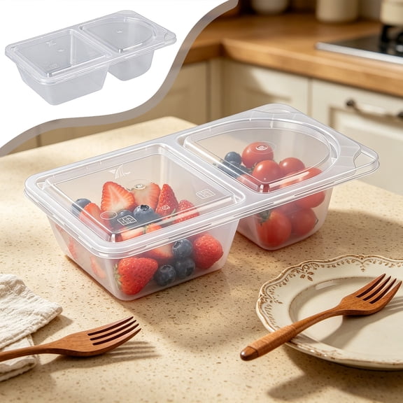 Two Compartment Food Storage Box Clear Fridge Organizer Leakproof Snack & Meal Prep Container Separate Wet Dry Food Storage for Fruit Vegetables Meat Leftovers Picnic Lunch Meal Box Pack