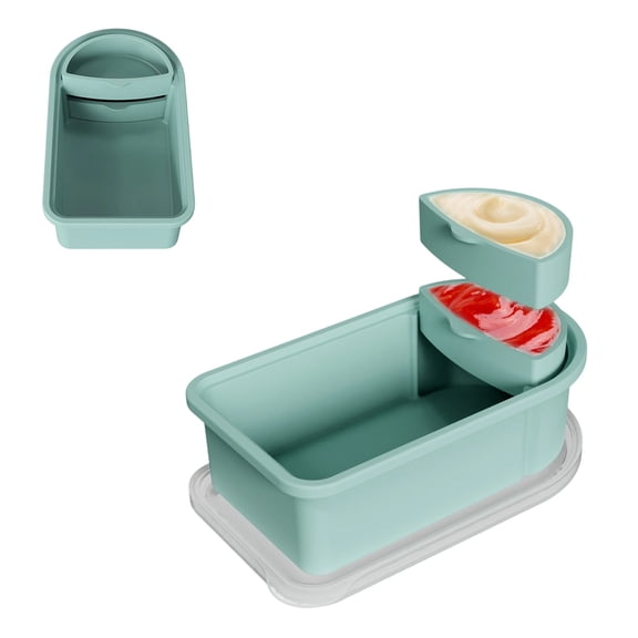 Two-Compartment Silicone Seasoning Box with Lid,Portable Leak-Proof Dipping Container,a BPA-Free and Reusable Food Storage Container for Sauces Condiments Dressings and Small Portions