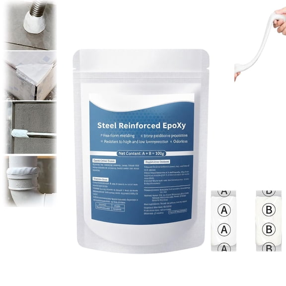 Two Component Steel Reinforced Epoxy Repair Putty Clay, Waterproof High Low Temp Resistant Adhesive for Metal Pipe Railing Tile Surface Restoration