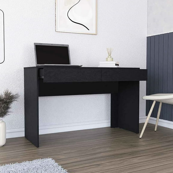 Two Computer Desk In Black Finish - Spacious Area For Professional Setup Modern Hidden Storage Compartment Particle Board With Two Drawers Ample Space Office Success Stylish Option Strong Unit