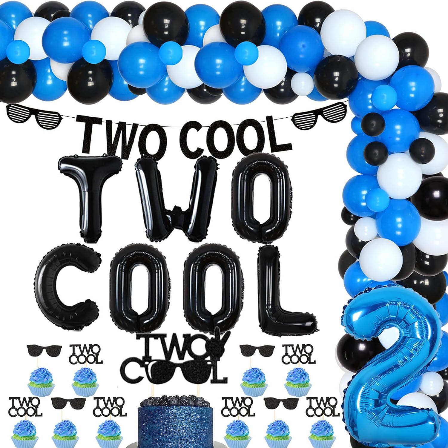 Two Cool Two Cool 2nd Birthday Party Decorating Supplies Kit with Balloons ...