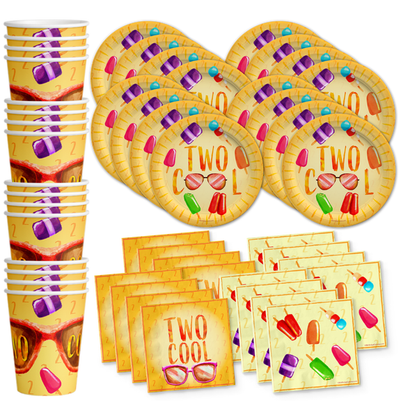 Two Cool Summer 2nd Birthday Party Supplies Set Plates Napkins Cups Tableware Kit for 16