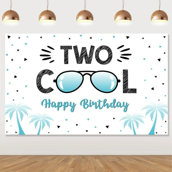 Two Cool Sunglasses Backdrop Happy 2nd Birthday Party Decorations Photography Background Banner for Cake Table Photo Props Boy