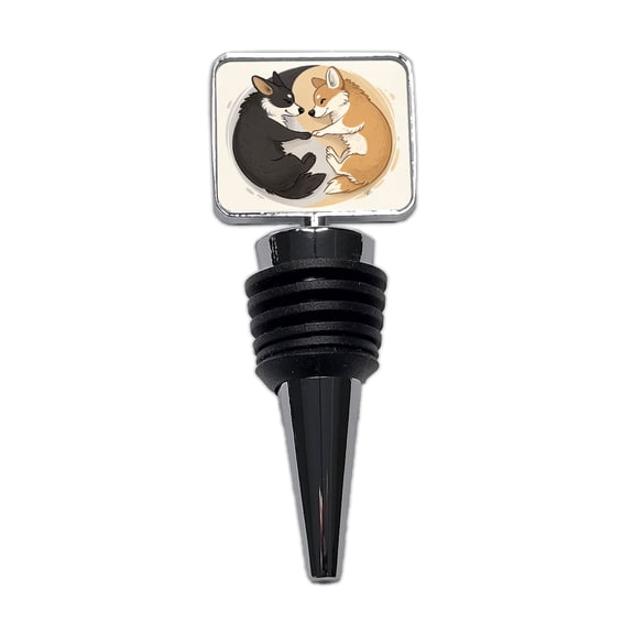 Two Corgis Yin Yang Dogs Wine Bottle Stopper Cap Plug