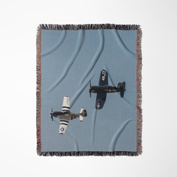Two Corsair Planes Flying, Woven Blanket