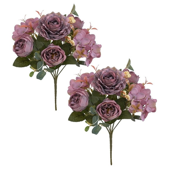 Two‑Count 6‑Head Artificial Silk Peony‑Hydrangea Bundle, Adjustable Faux Flower Stem, Lifelike Faux Floral Bunch For Farmhouse Table Display Adult Celebration Arrangement