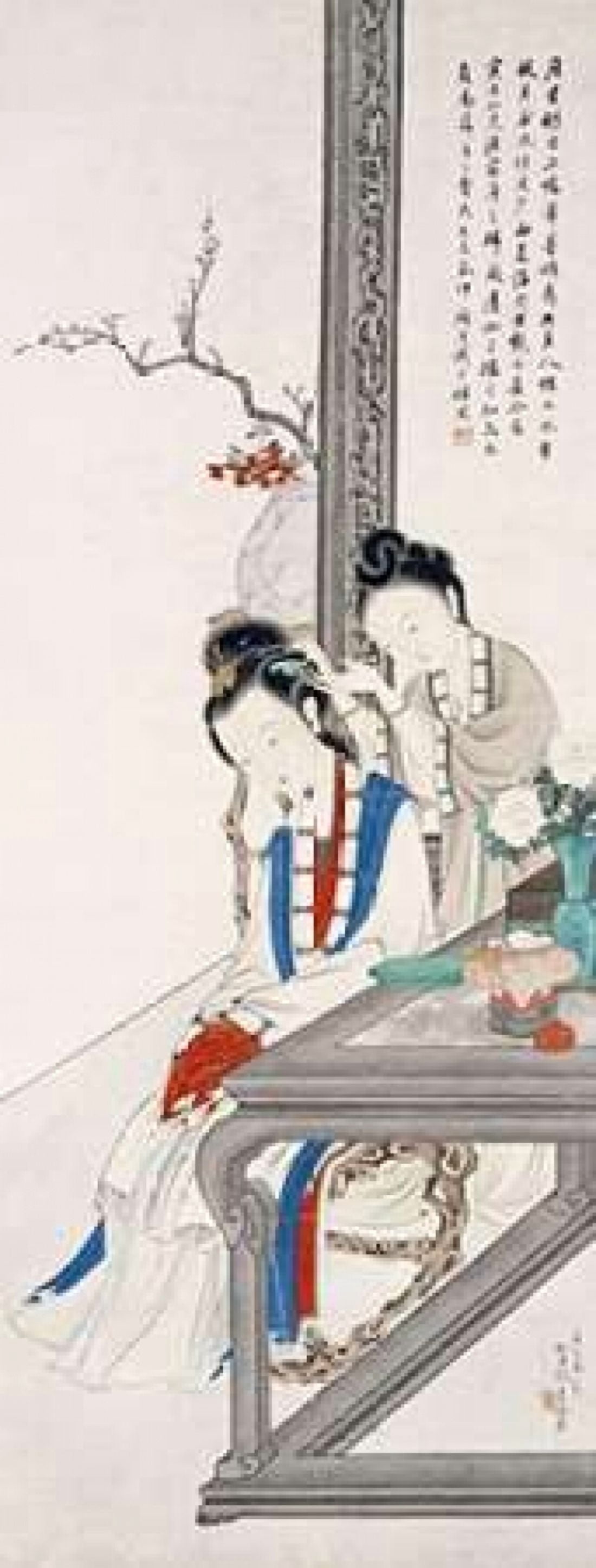Two Court Ladies Canvas Art - Hu Xigui (10 x 20)
