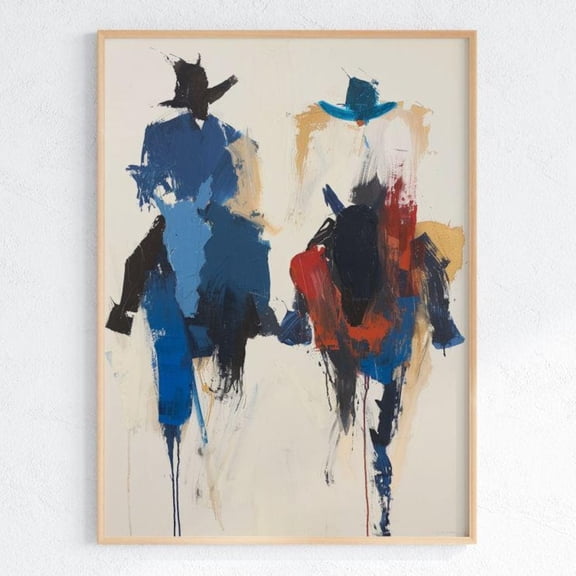 Two Cowboys Riding Abstract Western Art Modern Southwestern Horseback, Rustic Ranch Wall Decor, Bold Color Print UNFRAMED