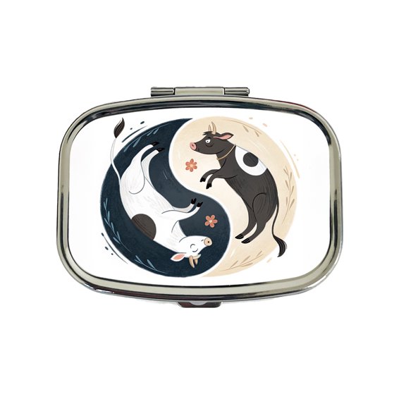 Two Cows Yin Yang Illustration Small Travel Handbag Pill Box Case