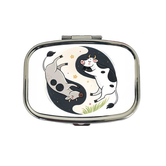 Two Cows Yin Yang Small Travel Handbag Pill Box Case