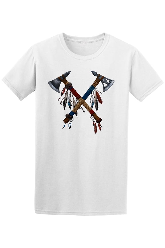 Two Crossed Tomahawks Feathers T-Shirt Men -Image by Shutterstock, Male Large
