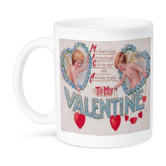 3dRose, Two Cupids in Blue Flower Hearts to My Valentine, 11oz Mug