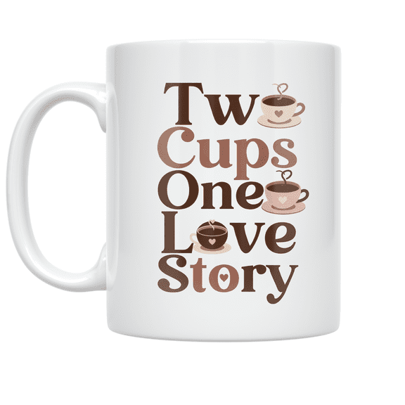 Two Cups One Love Story - Anniversary Celebration - 11 oz Ceramic Coffee Mug