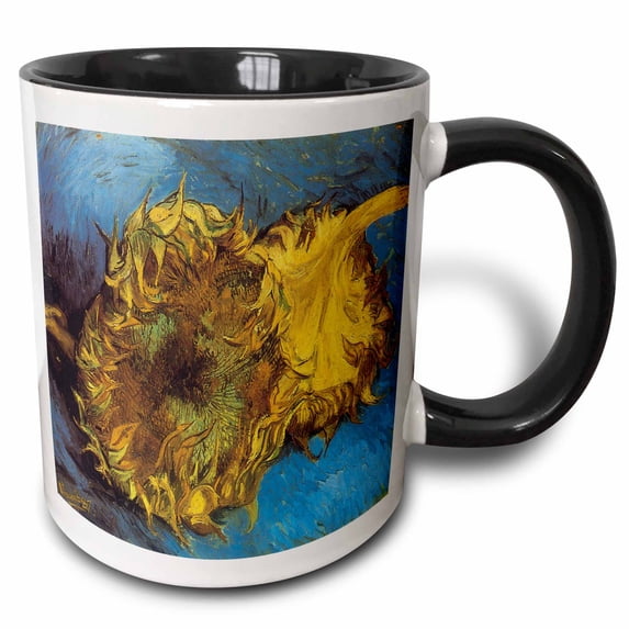 3drose, Two Cut Sunflowers by Vincent Van Gogh, 11oz Two-tone Black Mug