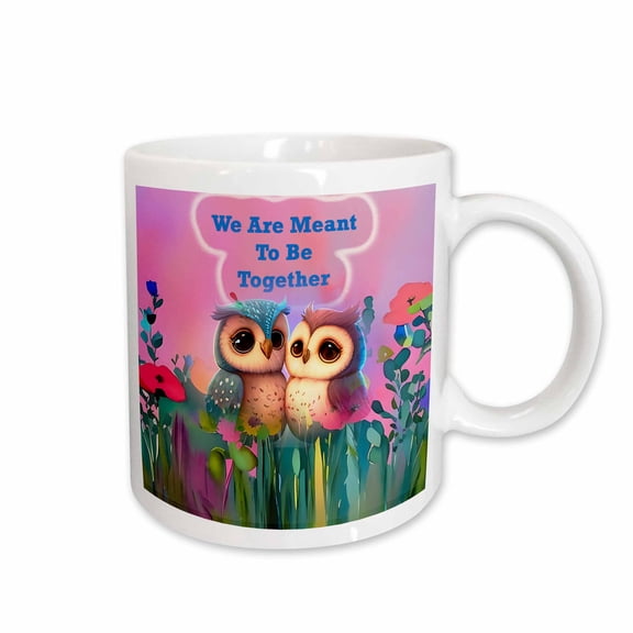 3drose, Two Cute as Can Be Owls in Love and a Message to Show It, 15oz Mug