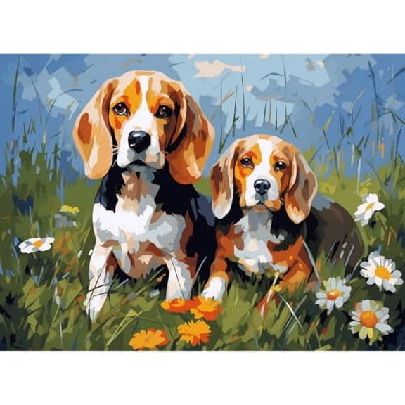 Two Cute Beagle Dogs 5D Diamond Art Painting by Number Kits for Adults DIY Paint with Round Full Drill Diamond Gems Painting Art Craft for Home Wall Decor 11.8x15.8inch