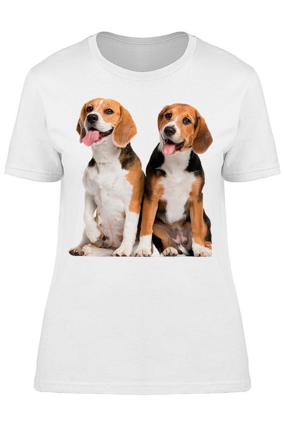 Two Cute Beagles Sitting T-Shirt Women -Image by Shutterstock, Female Large