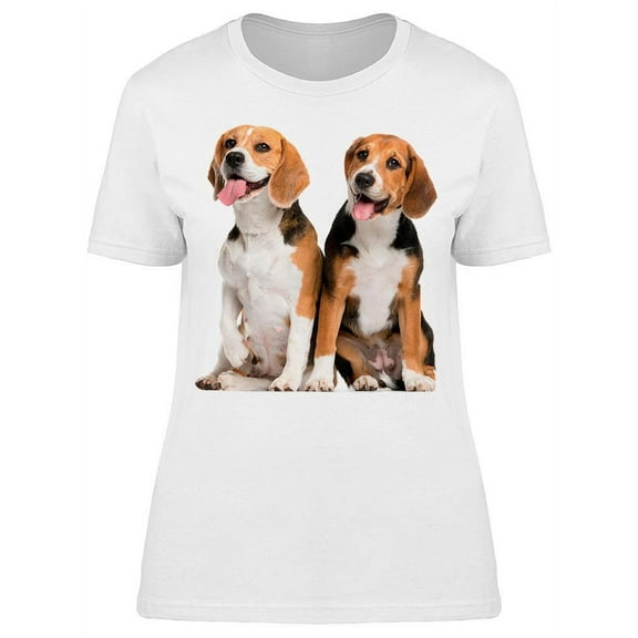 Two Cute Beagles Sitting T-Shirt Women -Image by Shutterstock, Female Medium