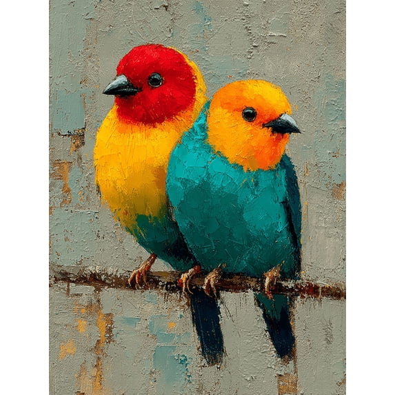 Two Cute Birds Canvas Wall Art, Hand Painted Animal Print, Living Room Bedroom Home Wall Decor