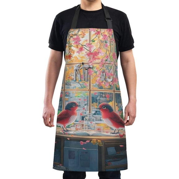 Two Cute Birds Chef Kitchen Apron with Pockets for Women Waterproof Aprons for Cooking Baking