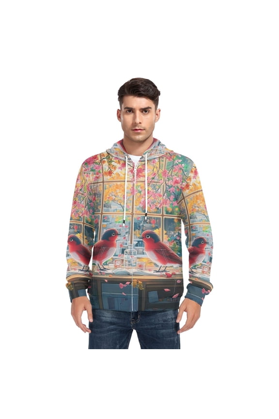 Two Cute Birds Men’s Hoodies Sweatshirt with Full Zip Pockets Fleece Jackets