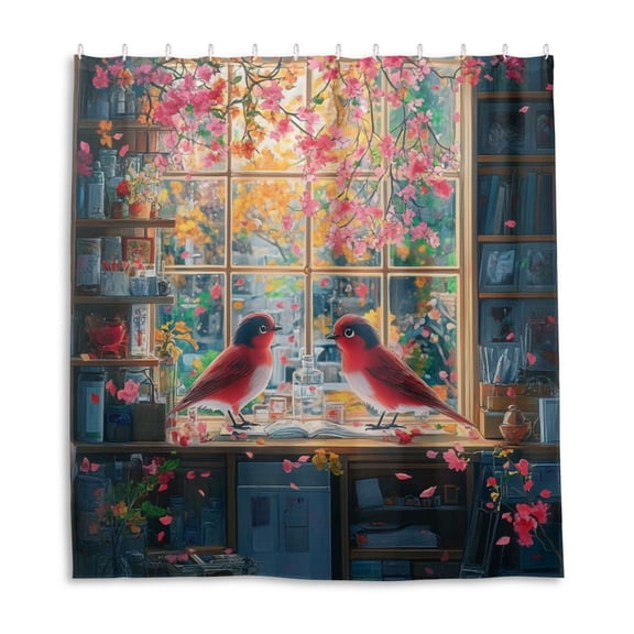 Two Cute Birds Shower Curtain Liner 66x72 Inch Waterproof Shower Curtains Decorative Bathroom with 12 Pack Hooks