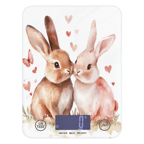 Two Cute Bunnies Pattern Food Scale Digital Kitchen Scale Waterproof Grams Ounces lbs for For Baking and Cooking