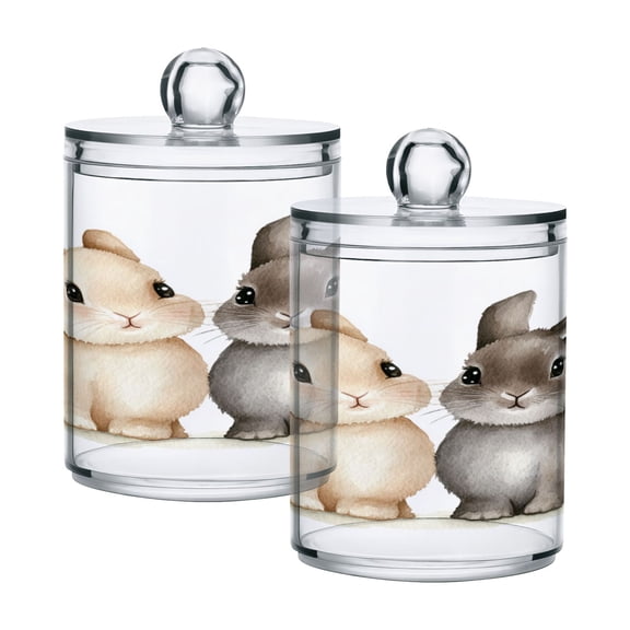 Two Cute Bunnies Translucent Plastic Cans Storage Canisters with Lid Set of 2