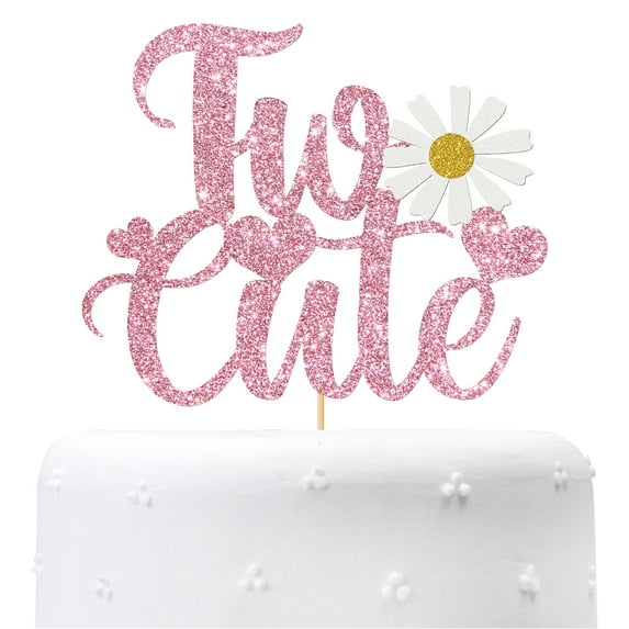 Two Cute Cake Topper,Happy 2nd Birthday Party Decoration Supplies,Sweet Baby Boy and Girl Birthday Anniversary Decorations