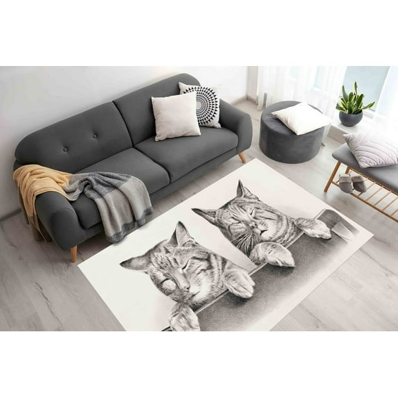 Two Cute Cats Rug, Area Rug, Home Decor Rug, Lovely Animals Rug, Cat Rug, Kitchen Rugs, Personalized Rugs, Animal Rug, Saloon Rug, Large Rug, 2.6'x6.5' - 80x200 cm