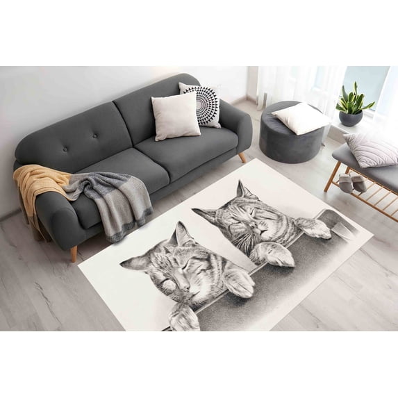 Two Cute Cats Rug, Area Rug, Home Decor Rug, Lovely Animals Rug, Cat Rug, Kitchen Rugs, Personalized Rugs, Animal Rug, Saloon Rug, Large Rug, 3.3'x5' - 100x150 cm