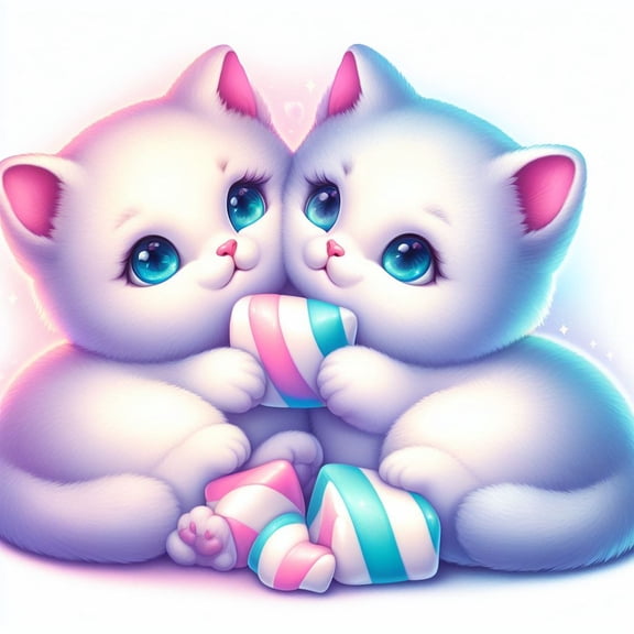 Two Cute Colorful Kittens Illustration - 12" x 18" Art Print Wall Decor