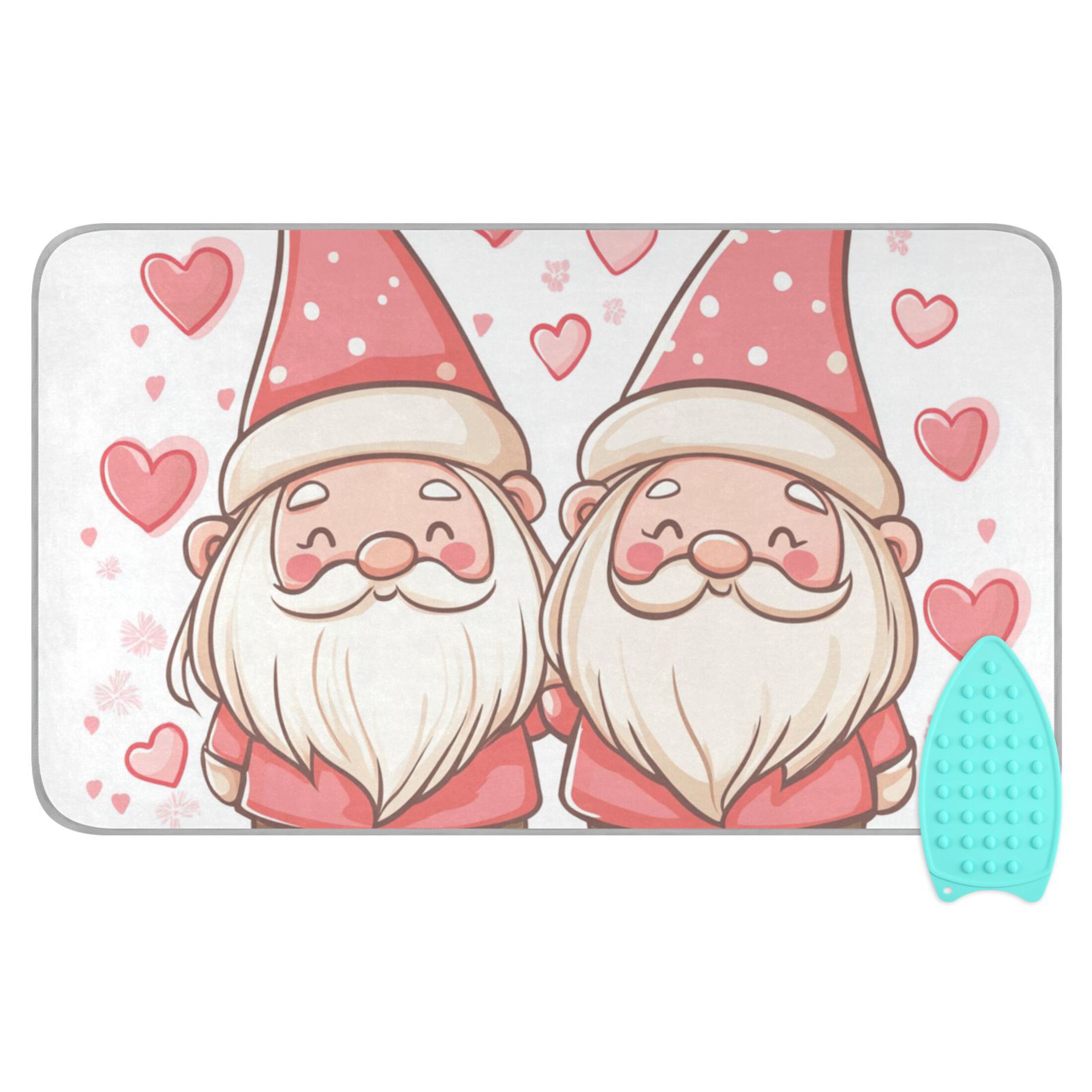 Two Cute Gnomes Valentine Hearts Ironing Mat Blanket Portable Travel Ironing Pad Heat Resistant Pad 47.2" x 27.6”