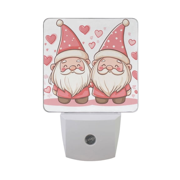 Two Cute Gnomes Valentine Hearts LED Night Light with Smart Sensor Plug Into Wall Dusk to Dawn 2 packs