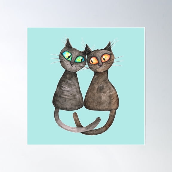 Two Cute Loving Cats Poster Wall Art, Modern Wall Decor, 16x16 UNFRAMED