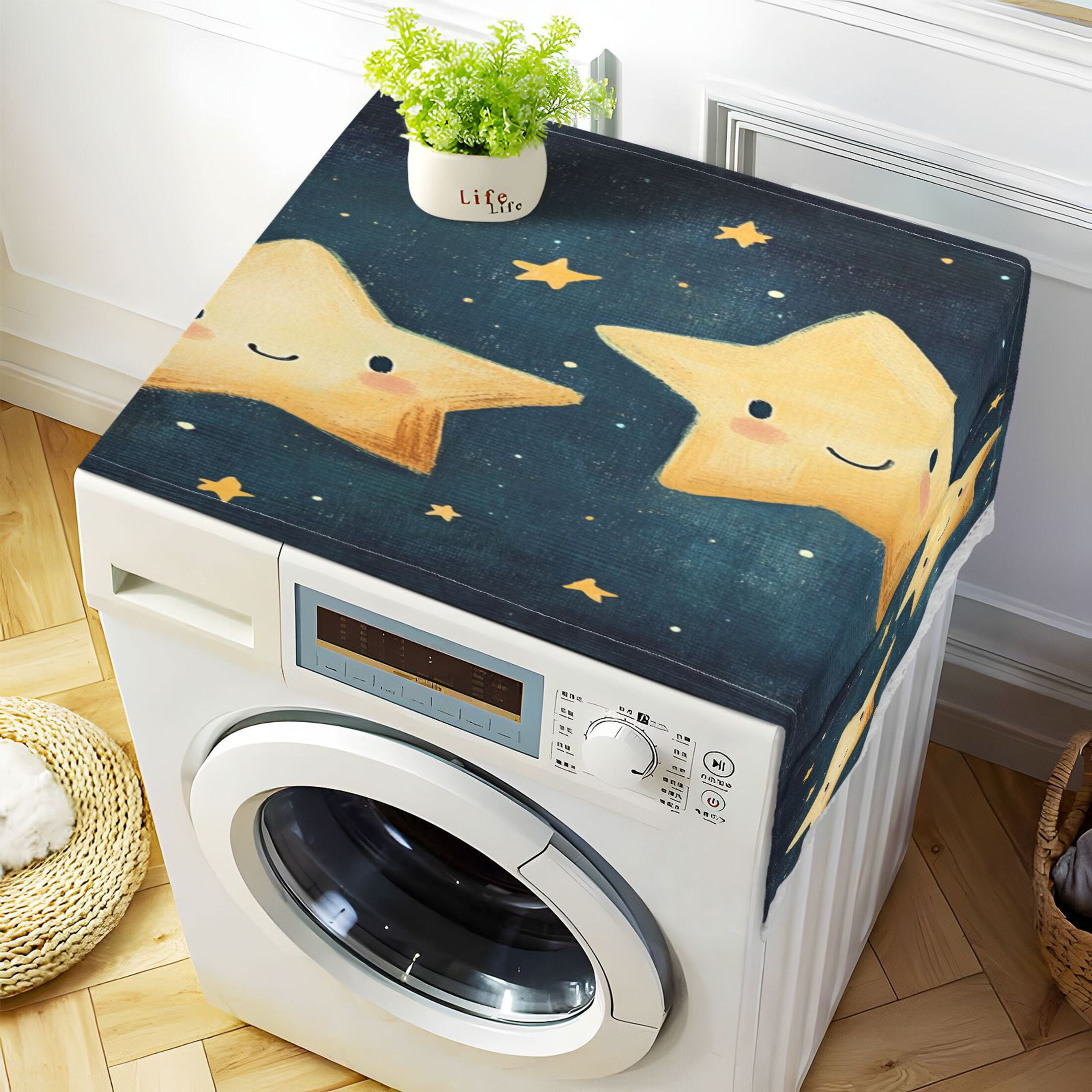 Two Cute StarsWasher and Dryer Covers Dust-Proof and Oil Resistant Fridge Cover with 4 Storage Pockets Washing Machine Top Cover for Laundry Kitchen Home 51.2 x 22 In
