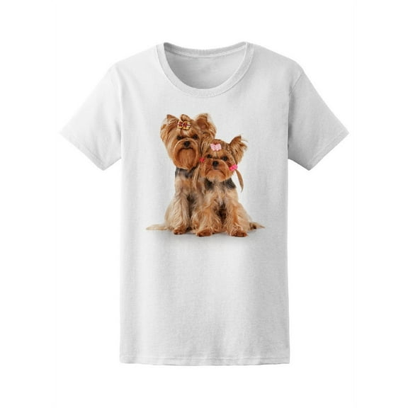 Two Cute Yorkie Puppies T-Shirt Women -Image by Shutterstock, Female Medium