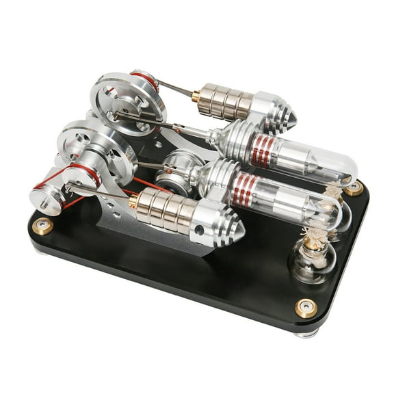 Two Cylinder Stirling Engine Model with Voltage Display & LED - Science Teaching Generator, Metal Physics Experiment Kit