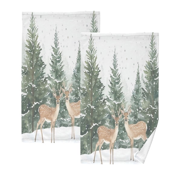 Two Deer Are in The SnowTwo-piece Cotton Towel Set, Absorbent, Soft And Comfortable 16 x 28 in Rectangle, Printed on One Side, Versatile