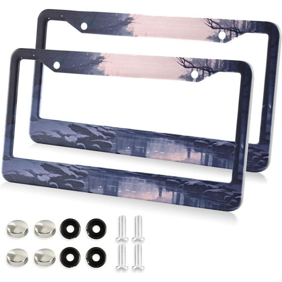 Two Deer License Plate Frame, Aluminum Car Tag Frames, 2 Pack Universal Car License Plate Covers with 2 Holes and Screws Decorative