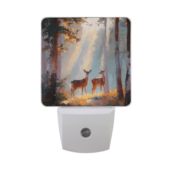 Two Deer in Forest LED Night Light Sensor Lamp Plug-in Adjustable Brightness 2 Pack