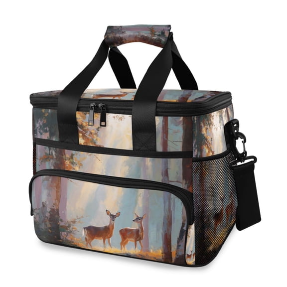 Two Deer in Forest Portable Cooler Lunch Box Reusable Insulated Lunch Bag Leakproof 15L