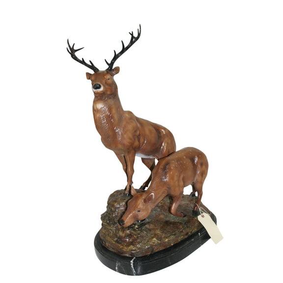 Two Deers Bronze Statue - Size: 21"L x 13"W x 32"H.