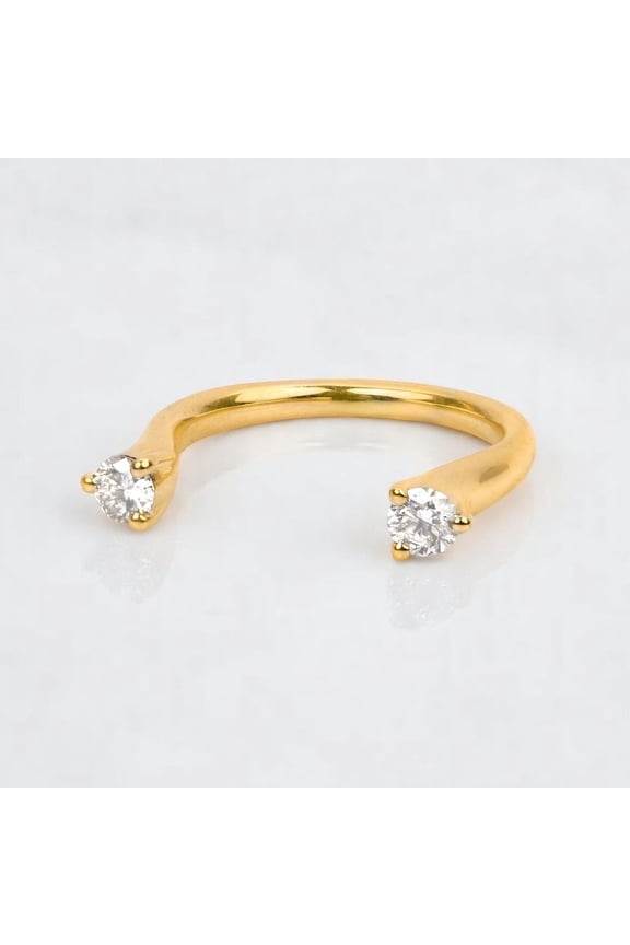 Two Diamond Open Cuff Handmade 925 Starling Silver Band Ring, Diamond Wedding Band Ring, April Diamond Birthstone Ring, Anniversary Gift